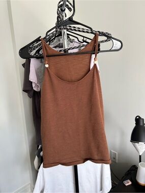 Brown Knit beaded Spaghetti Strap Tank Top